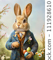 AI-generated content. Watercolor vintage Happy Easter greeting card with cute bunny and colored eggs 111928610