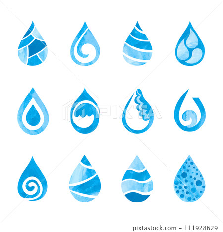 Set of blue watercolor water drops isolated on white. Vector icons Set of blue watercolor water drops isolated on white. Vector icons 111928629