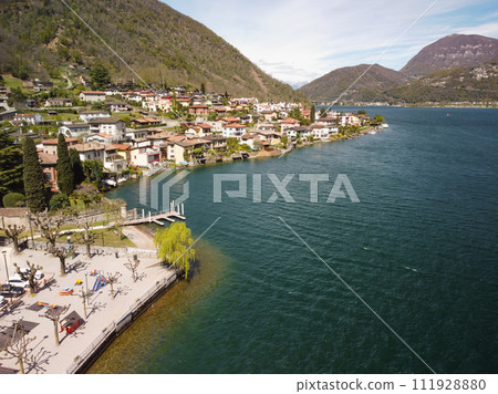 Porlezza small town on Lake Lugano, Italy Porlezza small town on Lake Lugano, Italy 111928880