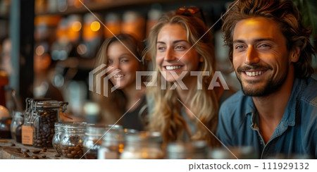 AI-generated content. Group people leaning and education workshop for classes barista coffee in cafe room. Preparing teacher meeting and training service about hospitality and make coffee. Education 111929132