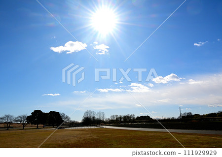 荒川寬闊河床的冬季景觀 荒川寬闊河床的冬季景觀 111929929