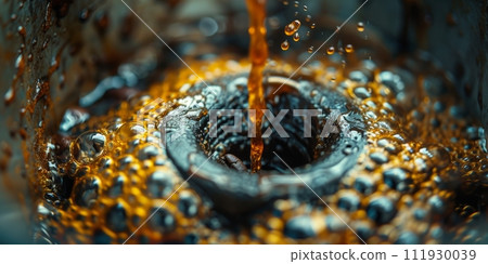 AI-generated content. Close-up of espresso pouring from coffee machine. Professional coffee brewing. AI-generated content. Close-up of espresso pouring from coffee machine. Professional coffee brewing. 111930039