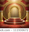 Red pedestal and golden presentation stage 111930672