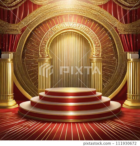 紅色基座和金色演示舞台 111930672