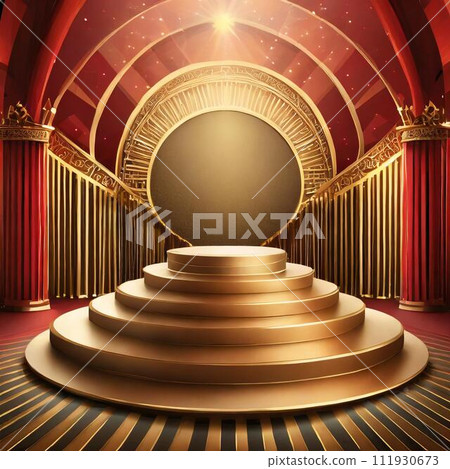 聚光燈下舉行頒獎典禮的舞台 111930673