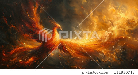 AI-generated content. Great Chinese paint wall of Phoenix art paint. Chinese wall paper. 111930713