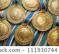 Background material with shining medals lined up 111930744