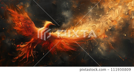 AI-generated content. Great Chinese paint wall of Phoenix art paint. Chinese wall paper. 111930809