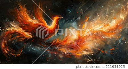 AI-generated content. Great Chinese paint wall of Phoenix art paint. Chinese wall paper. 111931025