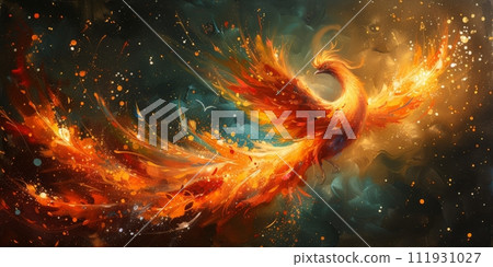 AI-generated content. Great Chinese paint wall of Phoenix art paint. Chinese wall paper. AI-generated content. Great Chinese paint wall of Phoenix art paint. Chinese wall paper. 111931027