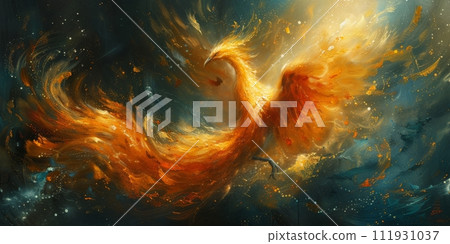 AI-generated content. Great Chinese paint wall of Phoenix art paint. Chinese wall paper. 111931037