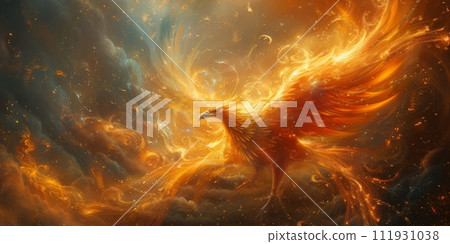 AI-generated content. Great Chinese paint wall of Phoenix art paint. Chinese wall paper. 111931038