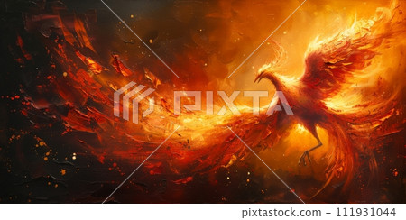 AI-generated content. Great Chinese paint wall of Phoenix art paint. Chinese wall paper. 111931044