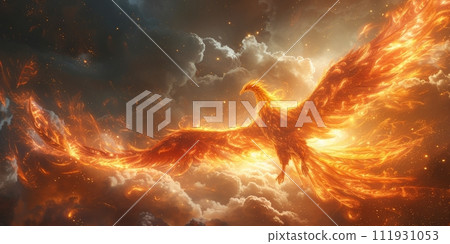 AI-generated content. Great Chinese paint wall of Phoenix art paint. Chinese wall paper. 111931053