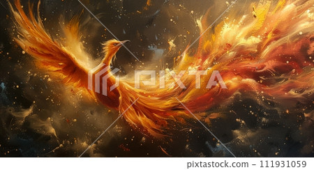 AI-generated content. Great Chinese paint wall of Phoenix art paint. Chinese wall paper. 111931059