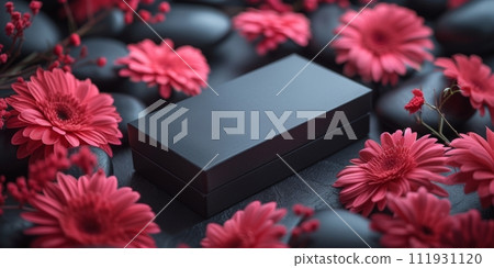 AI-generated content. Original packaging mockup for product with prop and lighting background. 111931120