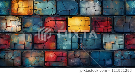AI-generated content. Grunge banner. Abstract stone background. The texture of the stone wall. Close-up rock backdrop. 111931293