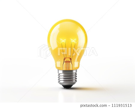 Bright Yellow Light Bulb on White Background. Generative AI 111931513
