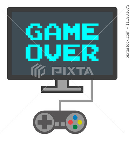 Illustration of a game over when a player dies while playing on a home game console 111931675