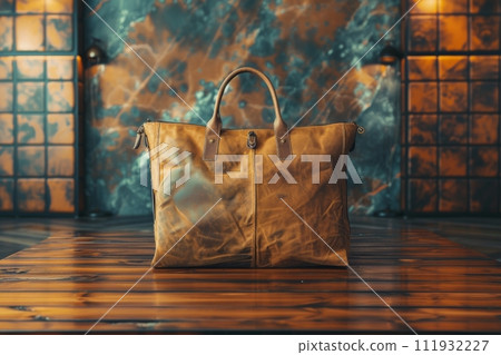AI-generated content. Mockup bag mockup with handles and plain background. 111932227