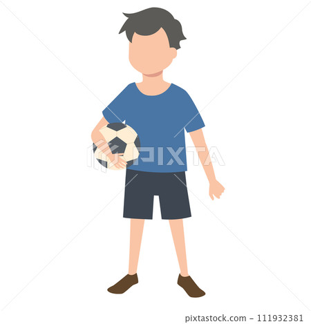 Illustration of a boy in shorts holding a soccer ball Illustration of a boy in shorts holding a soccer ball 111932381