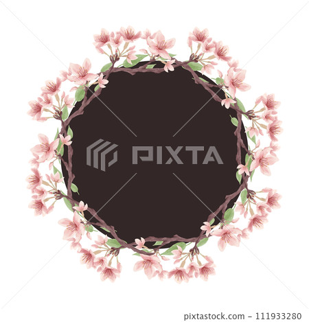 Black leaf cherry blossom round vector frame 01 (watercolor style) 111933280