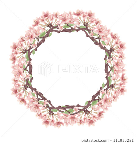 櫻花八角形向量框架(水彩風格) 櫻花八角形向量框架(水彩風格) 111933281