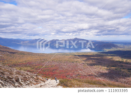 View of Lake Shikotsu from the Mt. Tarumae mountain trail, Hokkaido 111933395