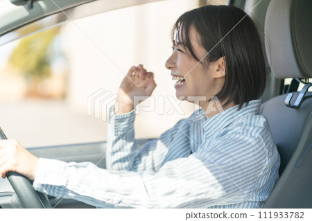 A woman driving a car A woman driving a car A woman driving a car A woman driving a car 111933782