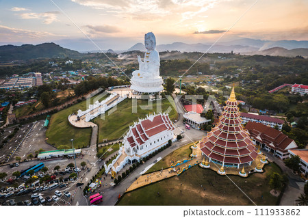 Aerial view of Wat Huay Pla Kang: Goddess of Mercy, in Chiang Rai, Thailand 111933862