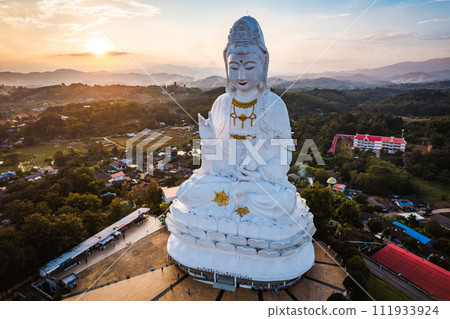 Aerial view of Wat Huay Pla Kang: Goddess of Mercy, in Chiang Rai, Thailand 111933924