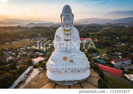 Aerial view of Wat Huay Pla Kang: Goddess of Mercy, in Chiang Rai, Thailand 111933927