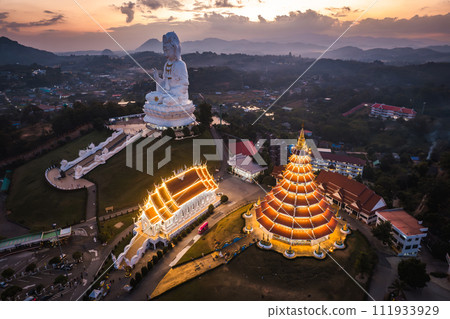 Aerial view of Wat Huay Pla Kang: Goddess of Mercy, in Chiang Rai, Thailand Aerial view of Wat Huay Pla Kang: Goddess of Mercy, in Chiang Rai, Thailand 111933929