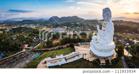 Aerial view of Wat Huay Pla Kang: Goddess of Mercy, in Chiang Rai, Thailand Aerial view of Wat Huay Pla Kang: Goddess of Mercy, in Chiang Rai, Thailand 111933934