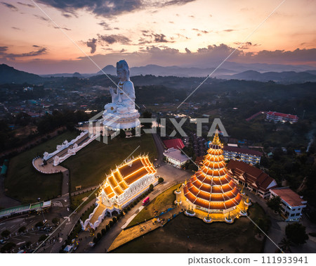 Aerial view of Wat Huay Pla Kang: Goddess of Mercy, in Chiang Rai, Thailand 111933941