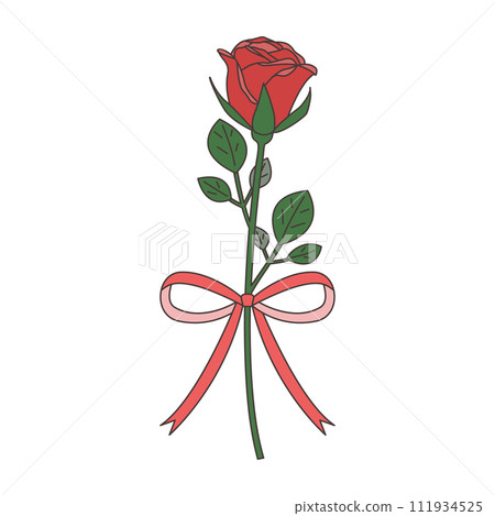 Single rose and ribbon set illustration, icon, vector Single rose and ribbon set illustration, icon, vector 111934525