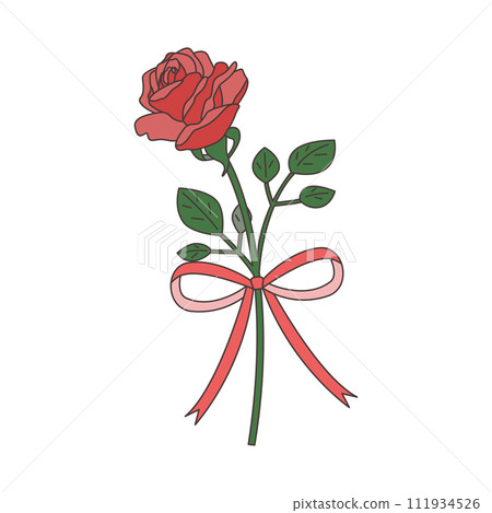 Single rose and ribbon set illustration, icon, vector Single rose and ribbon set illustration, icon, vector 111934526