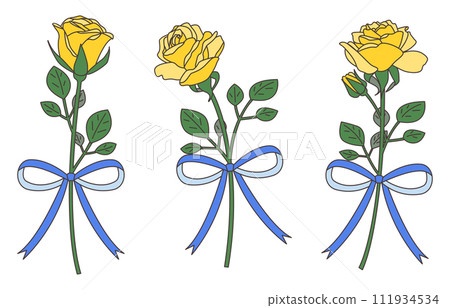 Rose and ribbon set, variation materials, icons, vectors 111934534