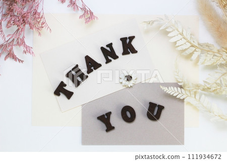 THANK YOU text and dried flowers - natural image 111934672