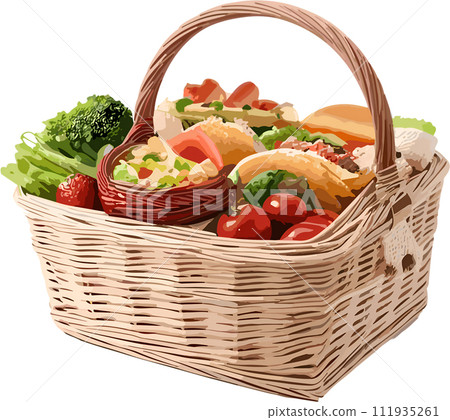 picnic basket full of vegetables 111935261