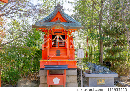 Takarazuka Shrine in Shamachi, Takarazuka City, Hyogo Prefecture, Setsuseisha (Tenma Shrine) and the sacred cow 111935323