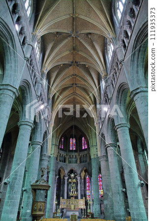 Interior of the Notre Dame church in Dinant, a city in Namur, Wallonia, Belgium, Western Europe 111935373