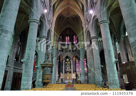 Interior of the Notre Dame church in Dinant, a city in Namur, Wallonia, Belgium, Western Europe 111935379