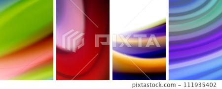 Rainbow color liquid. Wave lines poster set for wallpaper, business card, cover, poster, banner, brochure, header, website 111935402