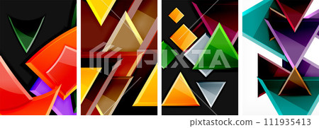 Glossy triangles geometric poster set for wallpaper, business card, cover, poster, banner, brochure, header, website 111935413