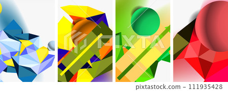 Set of geometric abstract composition with spheres and triangles. Vector illustration For Wallpaper, Banner, Background, Card, Book Illustration, landing page 111935428