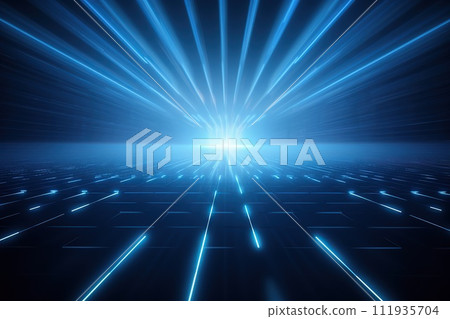 Futuristic Blue Light Grid Tunnel Perspective. Generative AI 111935704