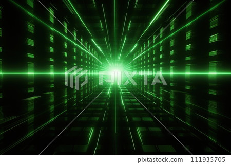 Green Neon Data Stream Virtual Tunnel. Generative AI 111935705