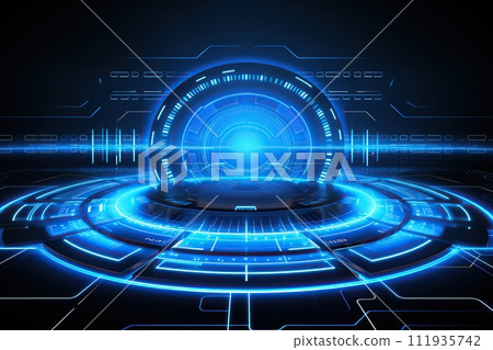 Dynamic Blue Sci-Fi Technology Core Interface. Generative AI Dynamic Blue Sci-Fi Technology Core Interface. Generative AI 111935742