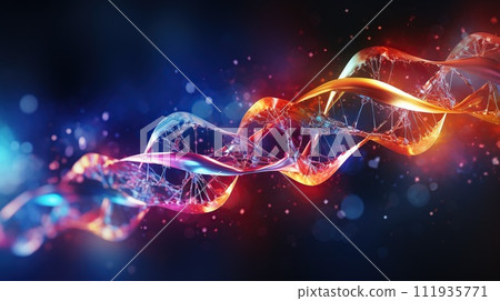 Abstract DNA Double Helix Structure with Dynamic Lighting. Generative AI 111935771
